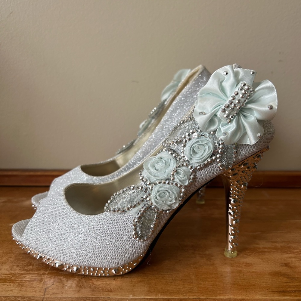 BNHH Red Bottom Bow Bling Wedding Heels